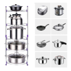 5 Tier Kitchen Pots And Pans Storage Rack Large Pots & Pans Corner Rack Holder - Image 2