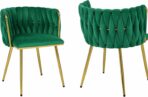 Set of 2 Velvet Dining Chairs Luxury Gold Legs Padded Velvet Dining Office Chair