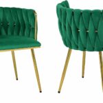 Set of 2 Velvet Dining Chairs Luxury Gold Legs Padded Velvet Dining Office Chair