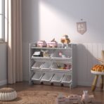 Kids Storage Wooden Unit Children's Bookshelf Toy Box 12 Cube 3 Tier Tubs Box