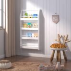 Kids Bookcase Wall-mounted Bookshelf Display Storage Rack With 4 Tier Shelves