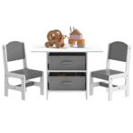 Kids Table and 2 Chairs Set Storage Children Learning Dining Activity Furniture - Image 2