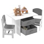 Kids Table and 2 Chairs Set Storage Children Learning Dining Activity Furniture - Image 3