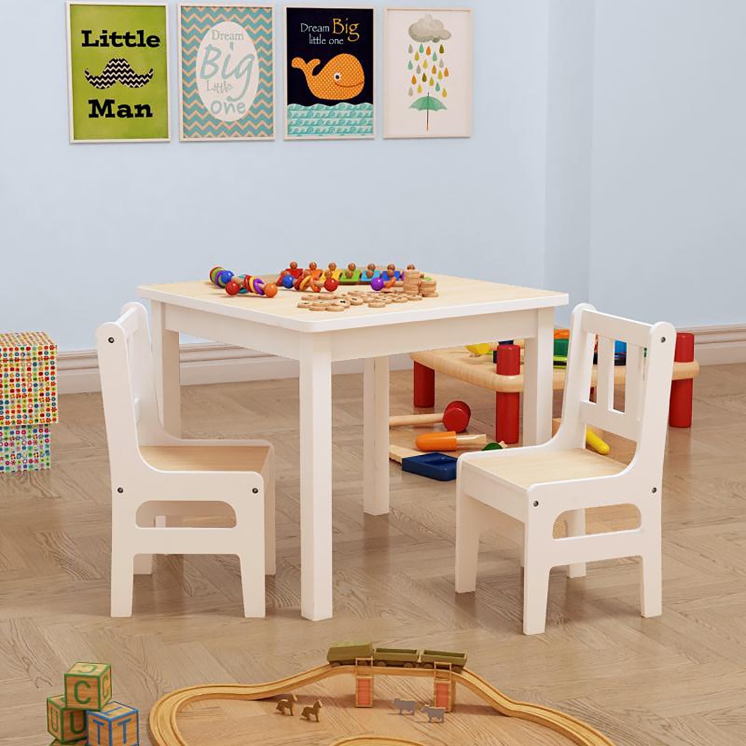imgi_107_s-l1600 Kids Wooden Study Table with 2 Chairs, MDF & Pine Wood, Children Furniture Set - Image 1