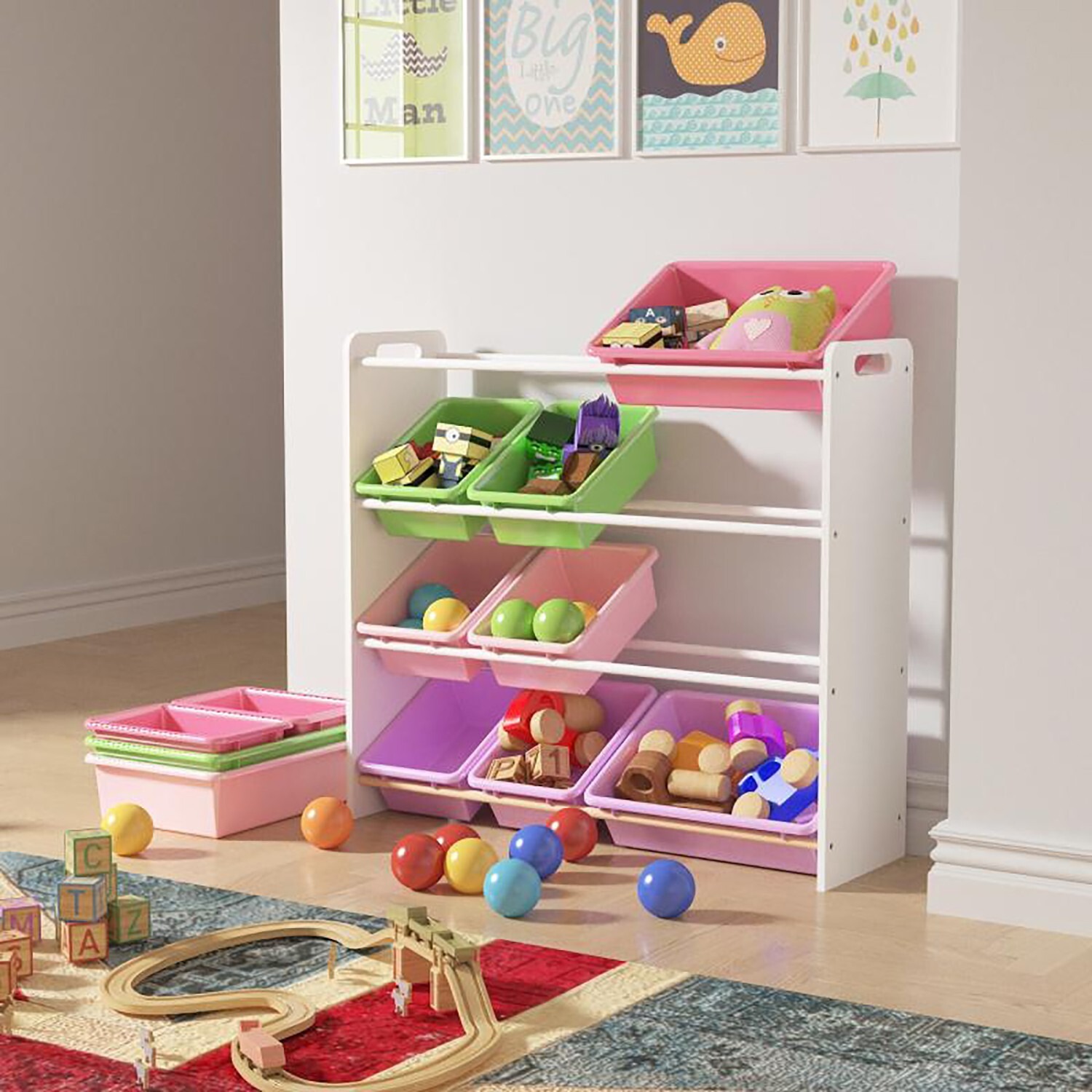 imgi_109_s-l1600 Kids Toy Storage Rack Unit 16 Boxes Removable Bins Freestanding Toy Organizer UK - Image 1