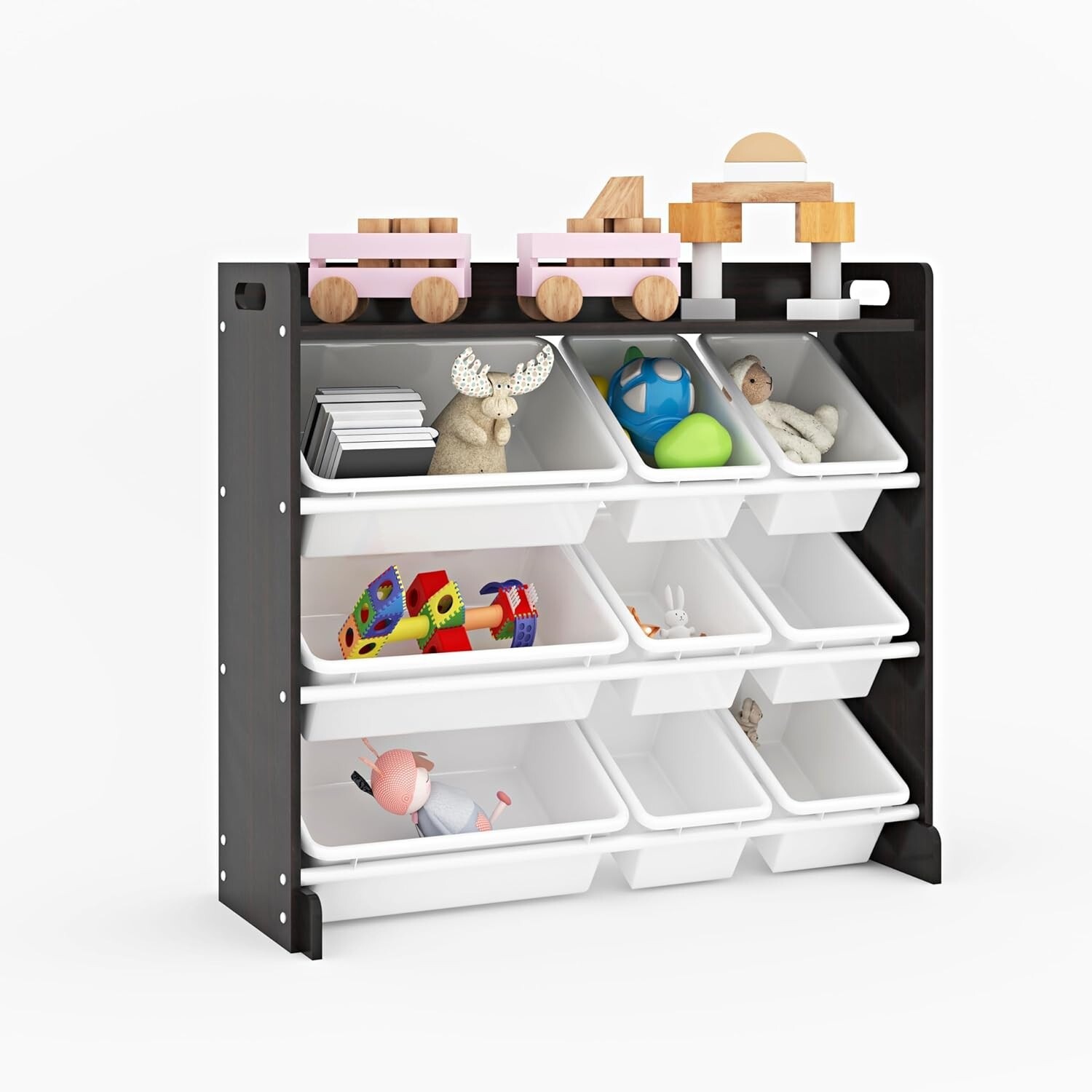 imgi_109_s-l1600 Kids Storage Unit Toy Box Organiser Bookshelf With Removable Bins, for Playroom - Image 1