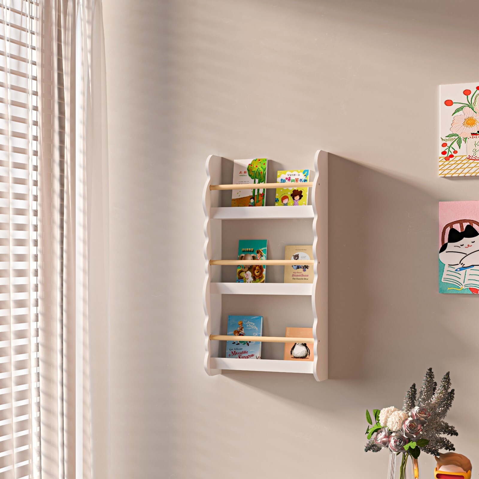 imgi_111_s-l1600 Wall Mounted Children Bookcase Kids Display Bookshelf Storage Unit Shelving Rack - Image 1