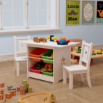 Children's Kids Table and Chairs Set Wooden Desk Table and 2 Chairs Stools Set - Image 3
