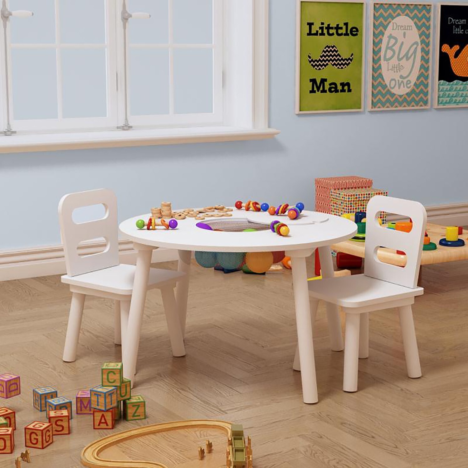 imgi_112_s-l1600 Children Kids Table and 2 Chairs with Storage Bedroom Furniture Playroom Bedroom - Image 1