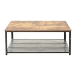 2-Tier Wooden Coffee Table Retro Industrial Style Side Desk Living Room Shelf - Image 3