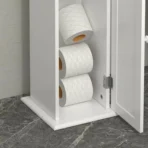Free Standing Toilet Paper Roll Holder Stand Wood Bathroom Storage Cabinet White - Image 2