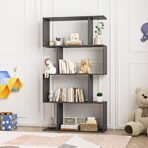 Wood Bookcase Bookshelf S Shape 4 Tier Shelves Free Shelving Storage Home Unit
