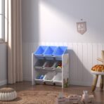 Toy Storage Unit Kids Wooden Shelf Organiser With 9 Plastic Removable Baskets