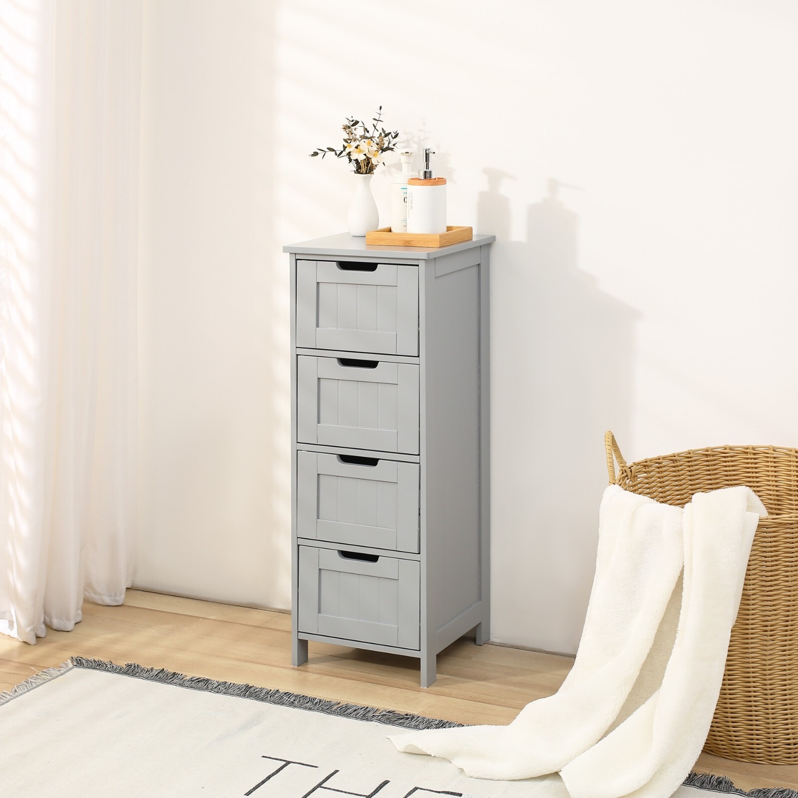 imgi_120_s-l1600 Bathroom Cabinet 4 Drawer White Storage Cupboard Free Standing Unit Living Room - Image 1
