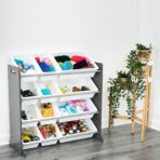 4 Tier Kids Toy Storage Unit 12 Boxes Drawers Childrens Shelf Kids Bedroom Play