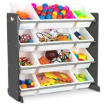 4 Tier Kids Toy Storage Unit 12 Boxes Drawers Childrens Shelf Kids Bedroom Play - Image 4