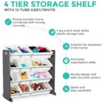 4 Tier Kids Toy Storage Unit 12 Boxes Drawers Childrens Shelf Kids Bedroom Play - Image 5