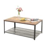 2-Tier Wooden Coffee Table Retro Industrial Style Side Desk Living Room Shelf - Image 5