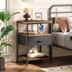 Bedside Table with Charging Station, Side Table Nightstand 1 Drawers Industrial