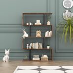 Wooden S-Shaped Bookcase Living Room Modern Display Shelves Storage Unit Divider