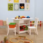 Children's Kids Table and Chairs Set Wooden Desk Table and 2 Chairs Stools Set