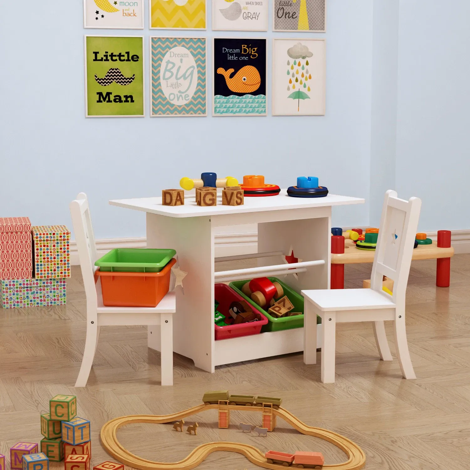 imgi_17_s-l1600 Children's Kids Table and Chairs Set Wooden Desk Table and 2 Chairs Stools Set - Image 1