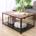 2-Tier Wooden Coffee Table Retro Industrial Style Side Desk Living Room Shelf