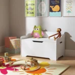White Wooden Toy Box Organizer Storage Chest Ottoman Basket Box & Sitting Bench