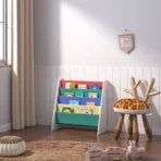 Childrens Kids Book Shelf Wooden Sling Storage Rack Organizer Bookcase Bookshelf