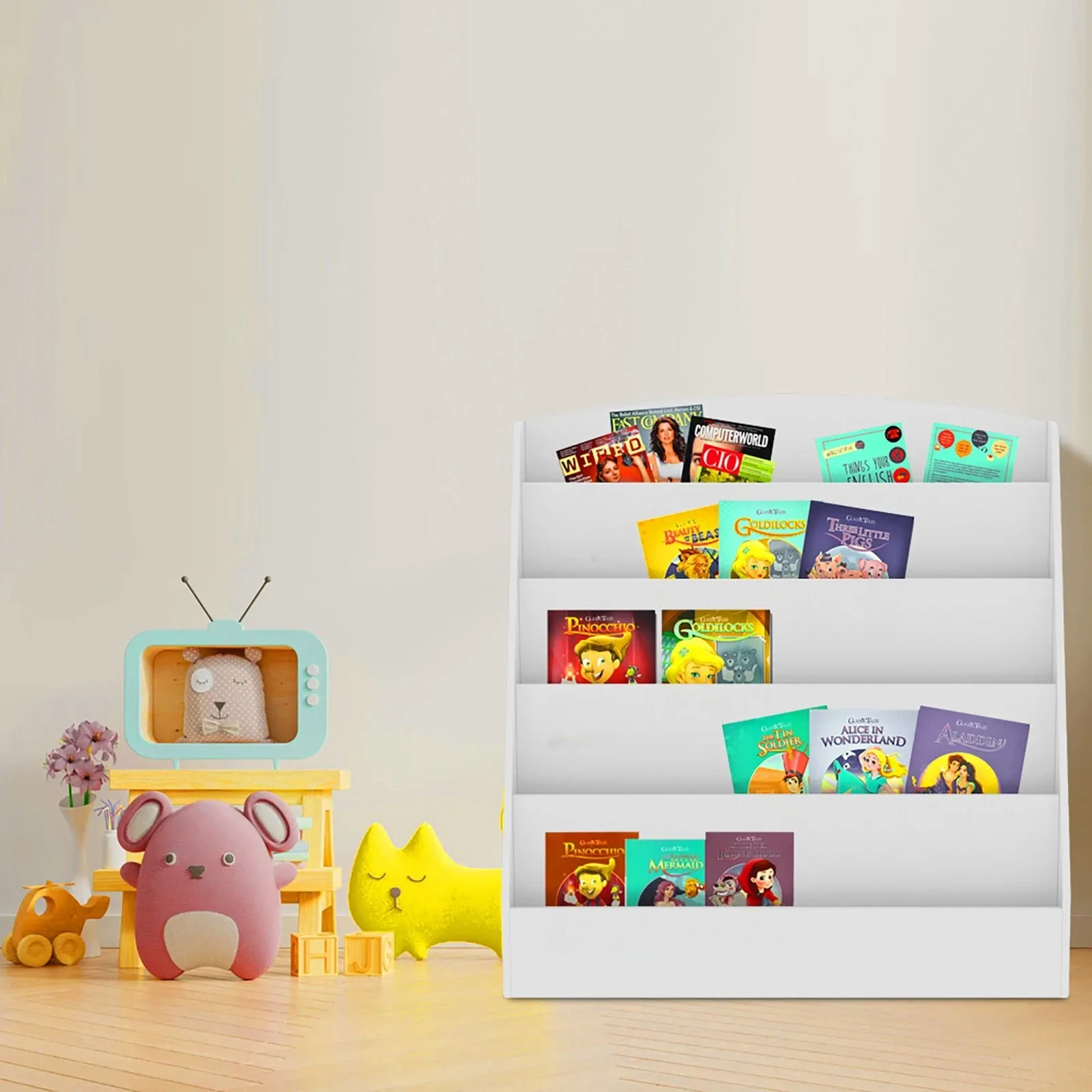imgi_94_s-l1600 Kids Childrens Book Shelf Wooden Storage Rack Organizer Bookcase Bookshelf Stand - Image 1