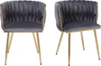 Set of 2 Velvet Dining Chairs Luxury Gold Legs Padded Velvet Dining Office Chair - Image 2