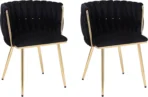 Set of 2 Velvet Dining Chairs Luxury Gold Legs Padded Velvet Dining Office Chair - Image 4