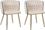 Set of 2 Velvet Dining Chairs Luxury Gold Legs Padded Velvet Dining Office Chair - Image 3