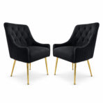 Dining Chairs Set of 2 Upholstered Tufted Velvet Kitchen Chairs Gold Legs Modern