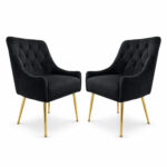 Dining Chairs Set of 2 Upholstered Tufted Velvet Kitchen Chairs Gold Legs Modern