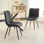 Dining Chairs Set of 2 Leather with Sturdy Metal Legs for Home, Office, and Cafe