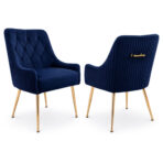 Dining Chairs Set of 2 Upholstered Tufted Velvet Kitchen Chairs Gold Legs Modern - Image 2