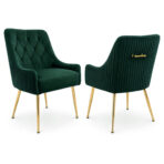 Dining Chairs Set of 2 Upholstered Tufted Velvet Kitchen Chairs Gold Legs Modern - Image 4