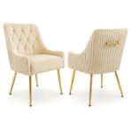 Dining Chairs Set of 2 Upholstered Tufted Velvet Kitchen Chairs Gold Legs Modern - Image 3